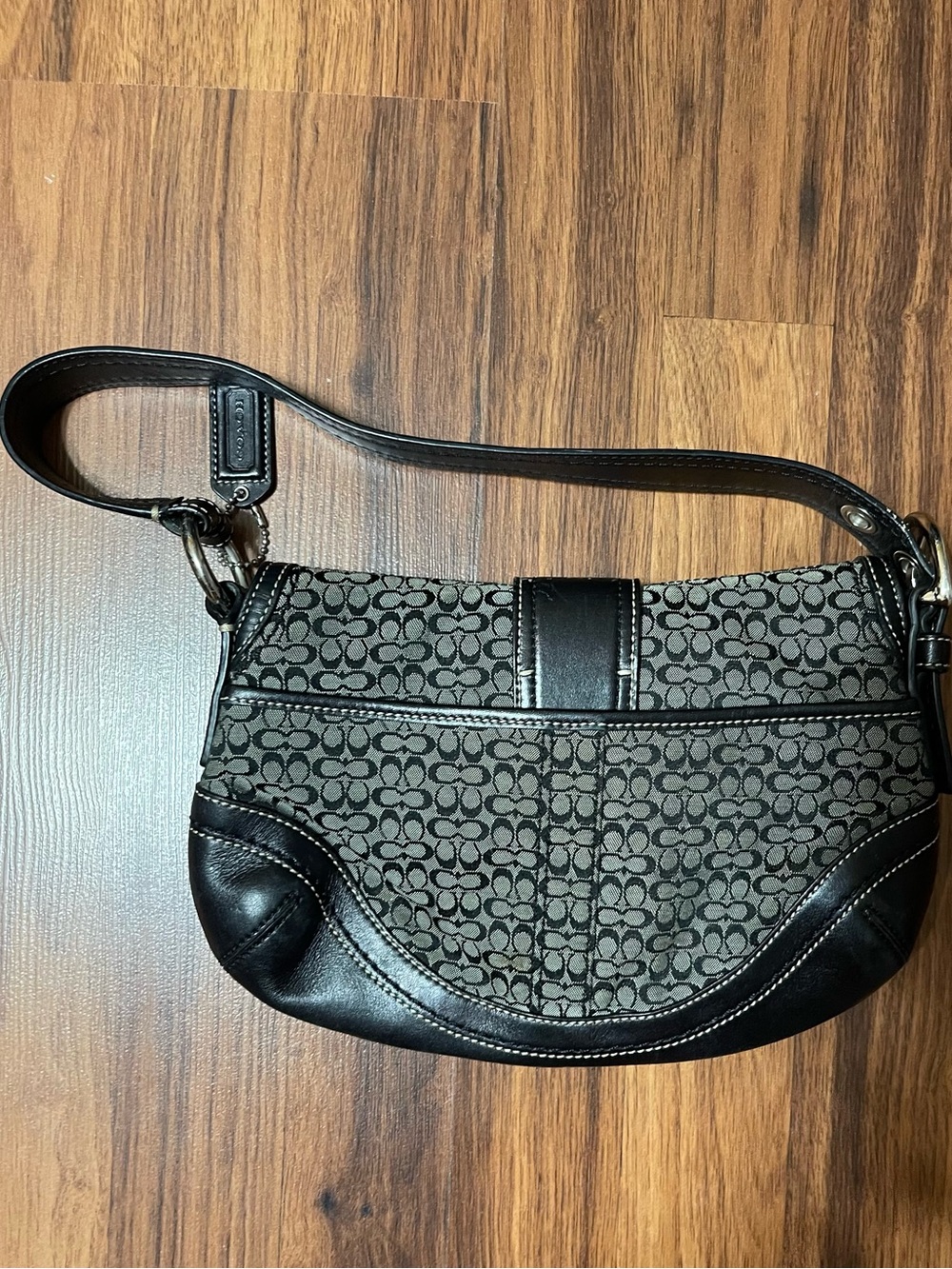 Coach 10925 Vintage Soho Black Leather And Mini C Canvas Shoulder Bag Hobo - Picture 3 of 8
